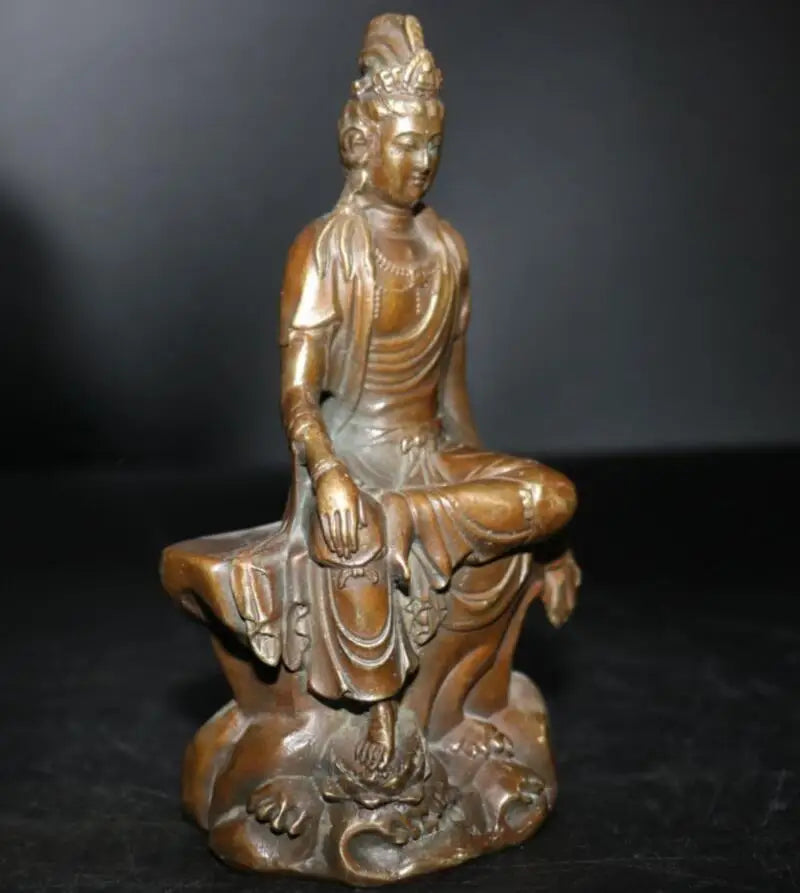China archaize brass Goddess of mercy bodhisattva crafts statue