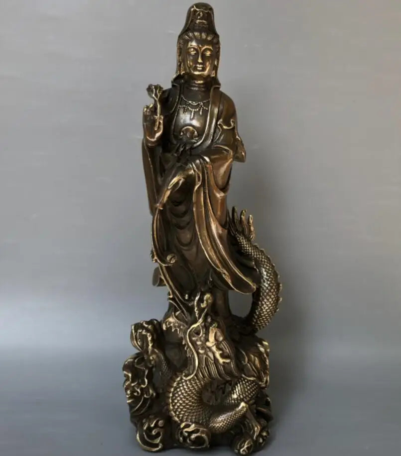 China archaize brass Guanyin bodhisattva Buddha crafts statue
