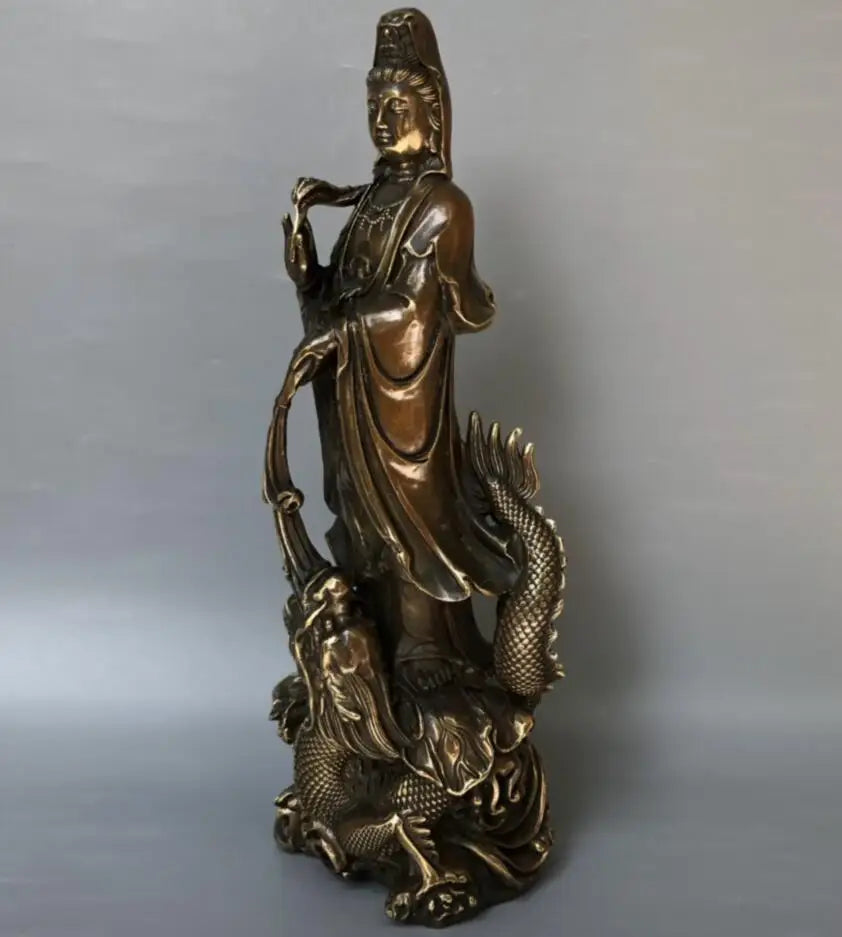 China archaize brass Guanyin bodhisattva Buddha crafts statue