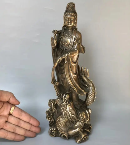 China archaize brass Guanyin bodhisattva Buddha crafts statue