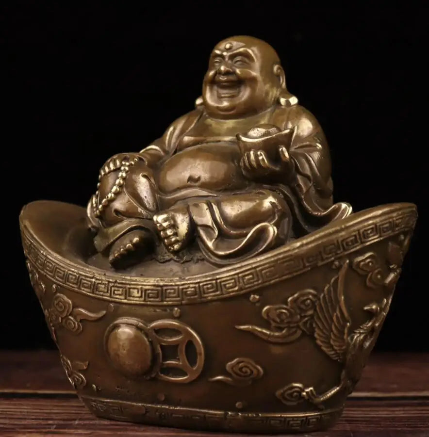 China archaize brass Ingots maitreya Buddha crafts statue