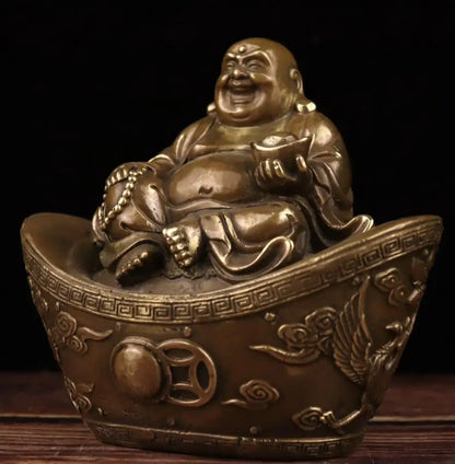 China archaize brass Ingots maitreya Buddha crafts statue