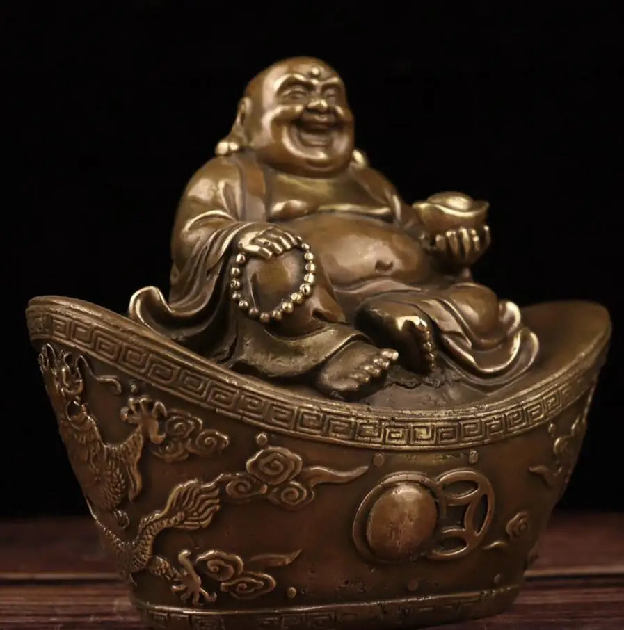 China archaize brass Ingots maitreya Buddha crafts statue