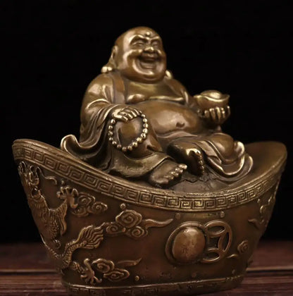 China archaize brass Ingots maitreya Buddha crafts statue