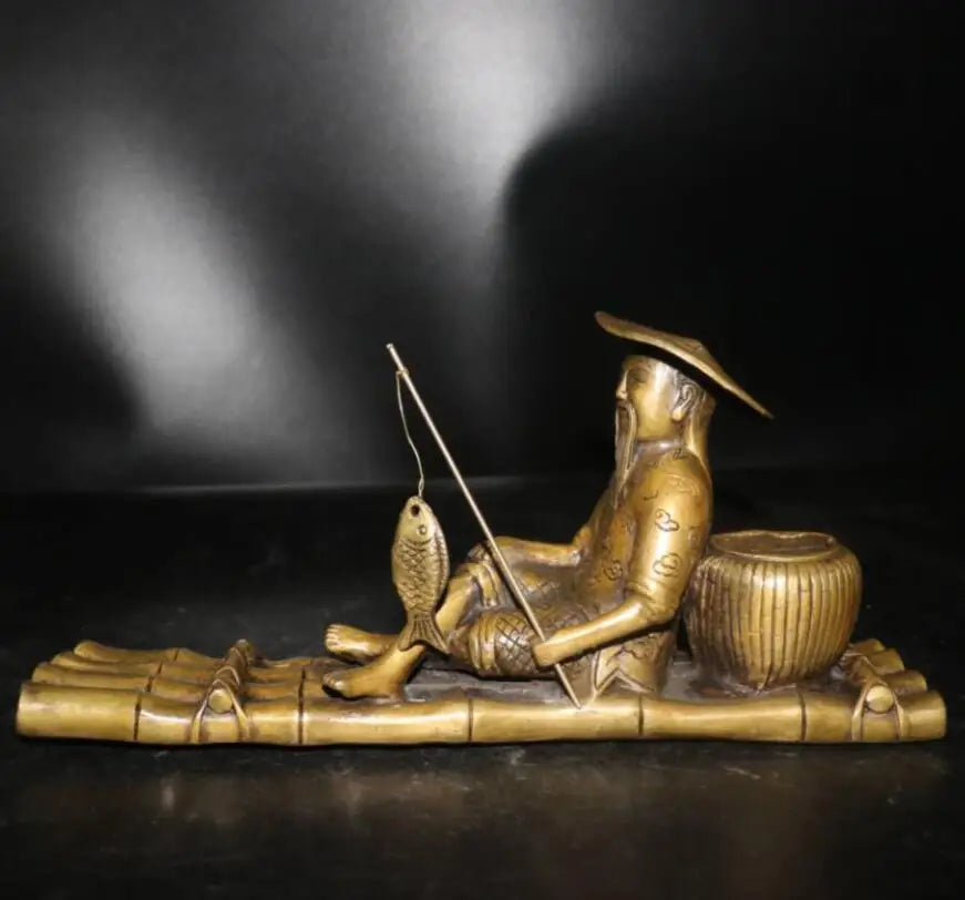 China archaize brass Jiang Ziya fishing crafts statue