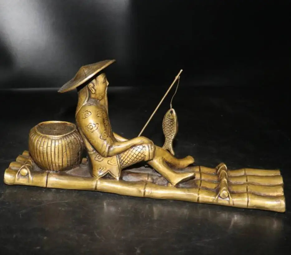 China archaize brass Jiang Ziya fishing crafts statue