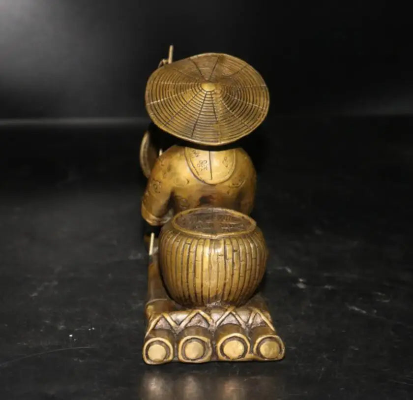 China archaize brass Jiang Ziya fishing crafts statue