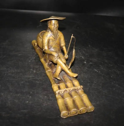 China archaize brass Jiang Ziya fishing crafts statue
