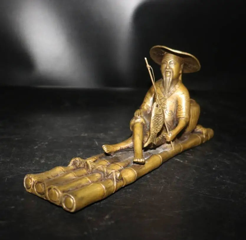 China archaize brass Jiang Ziya fishing crafts statue