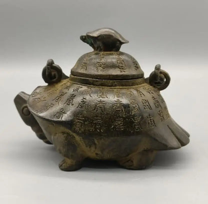 China archaize brass Mother son turtle teapot crafts statue