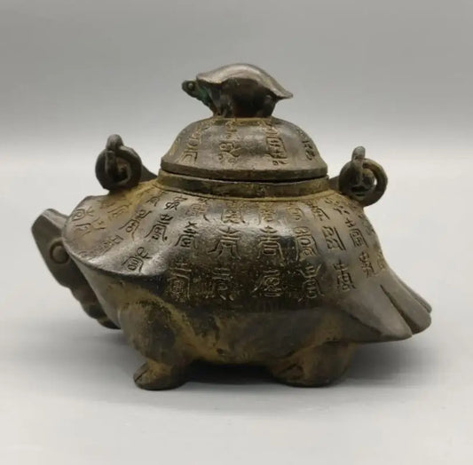 China archaize brass Mother son turtle teapot crafts statue