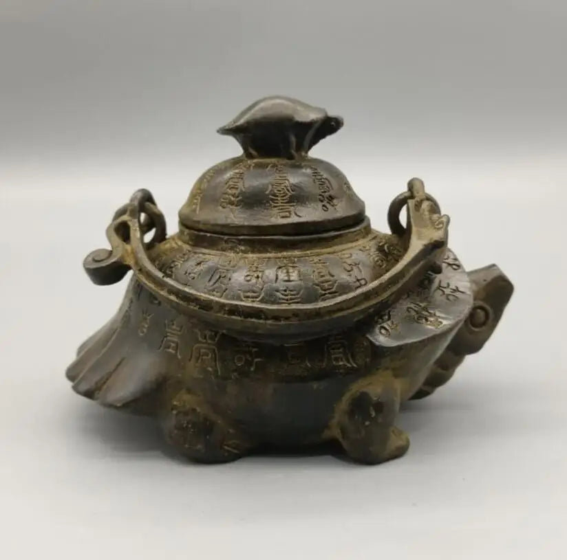 China archaize brass Mother son turtle teapot crafts statue