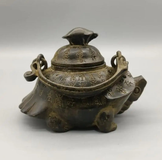 China archaize brass Mother son turtle teapot crafts statue