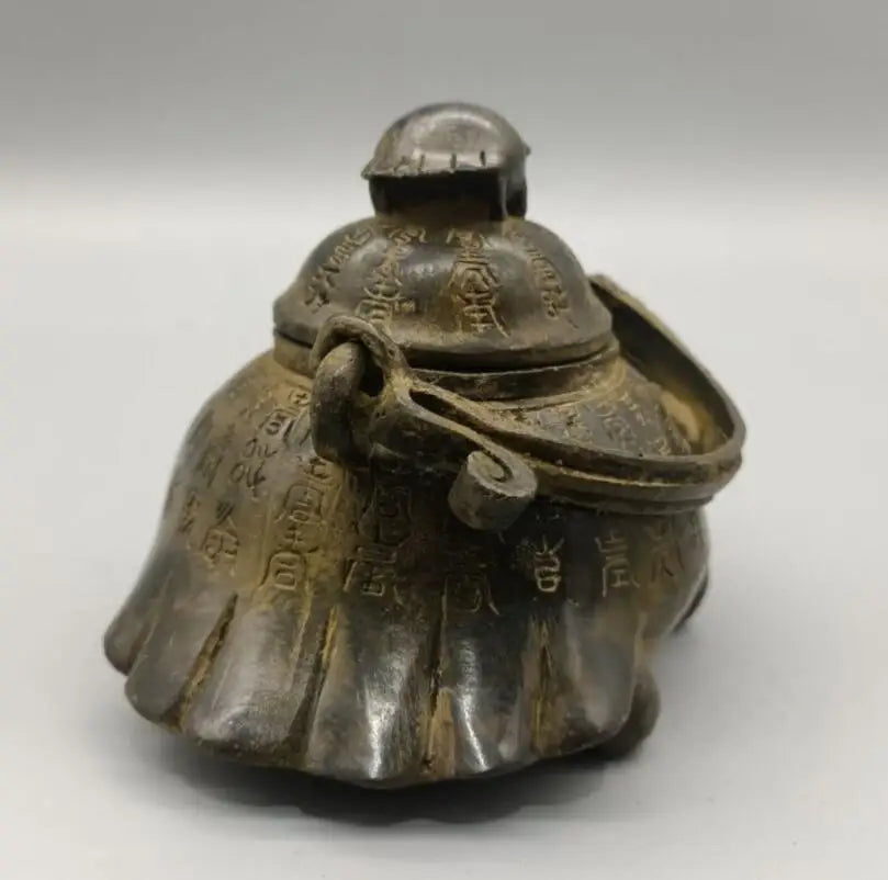 China archaize brass Mother son turtle teapot crafts statue
