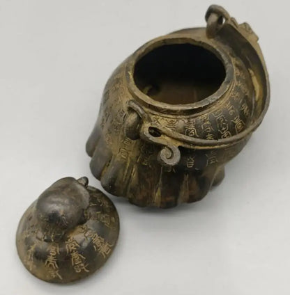 China archaize brass Mother son turtle teapot crafts statue