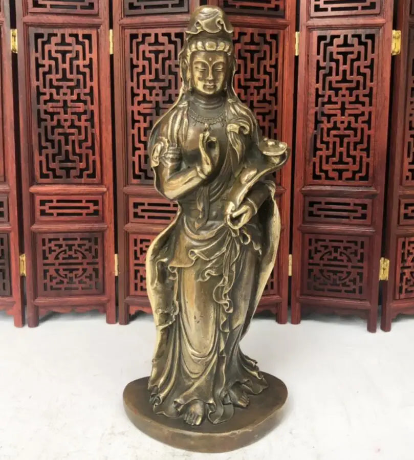 China archaize brass Ruyi Guanyin bodhisattva crafts statue