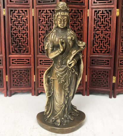 China archaize brass Ruyi Guanyin bodhisattva crafts statue