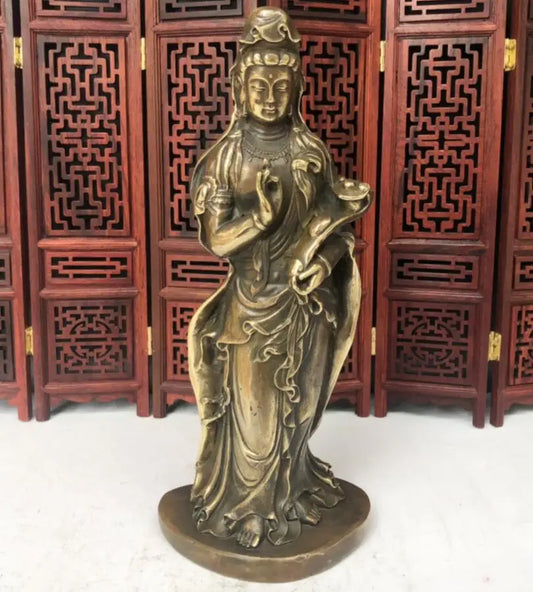 China archaize brass Ruyi Guanyin bodhisattva crafts statue