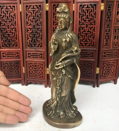 China archaize brass Ruyi Guanyin bodhisattva crafts statue