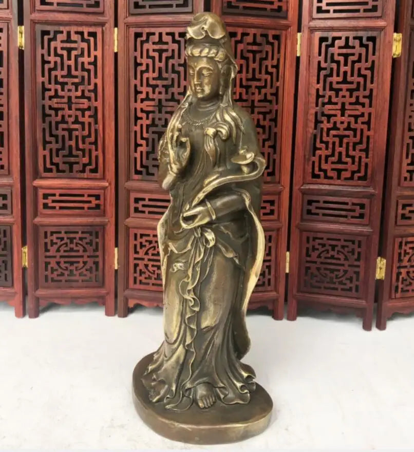 China archaize brass Ruyi Guanyin bodhisattva crafts statue