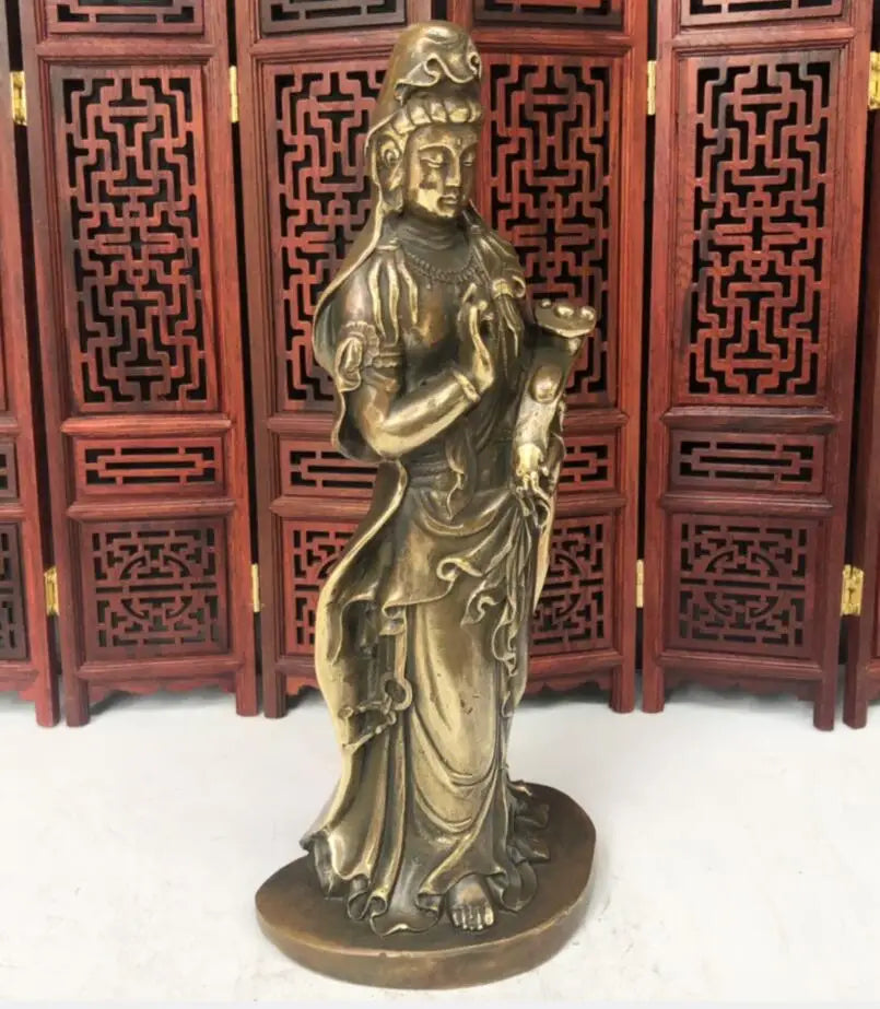 China archaize brass Ruyi Guanyin bodhisattva crafts statue