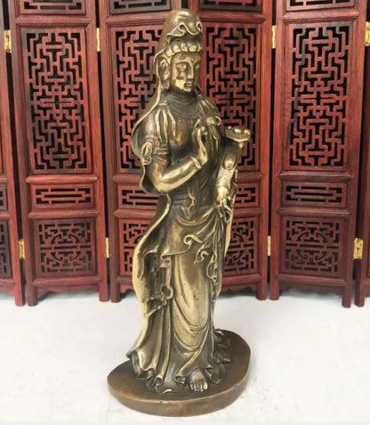 China archaize brass Ruyi Guanyin bodhisattva crafts statue