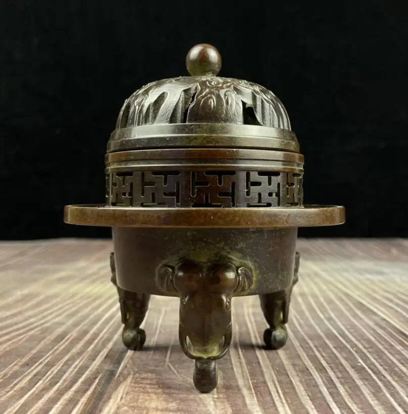 China archaize brass Three layers Incense burner crafts statue