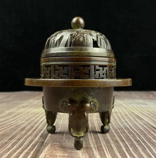 China archaize brass Three layers Incense burner crafts statue