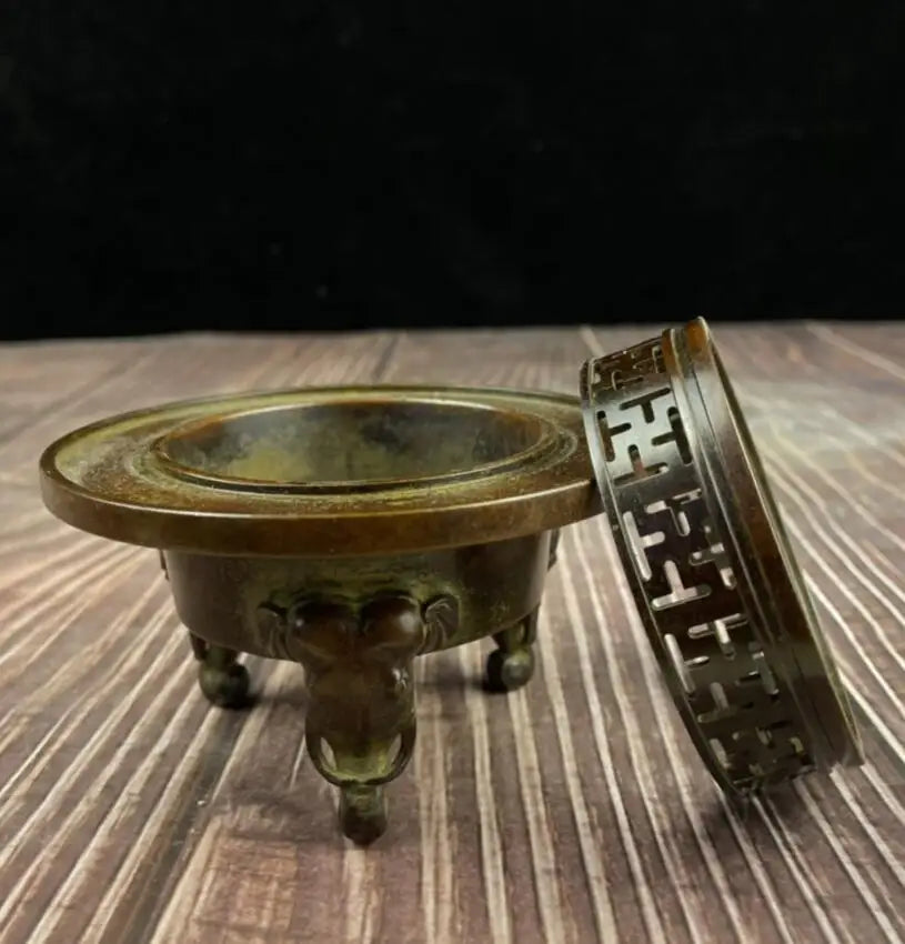 China archaize brass Three layers Incense burner crafts statue