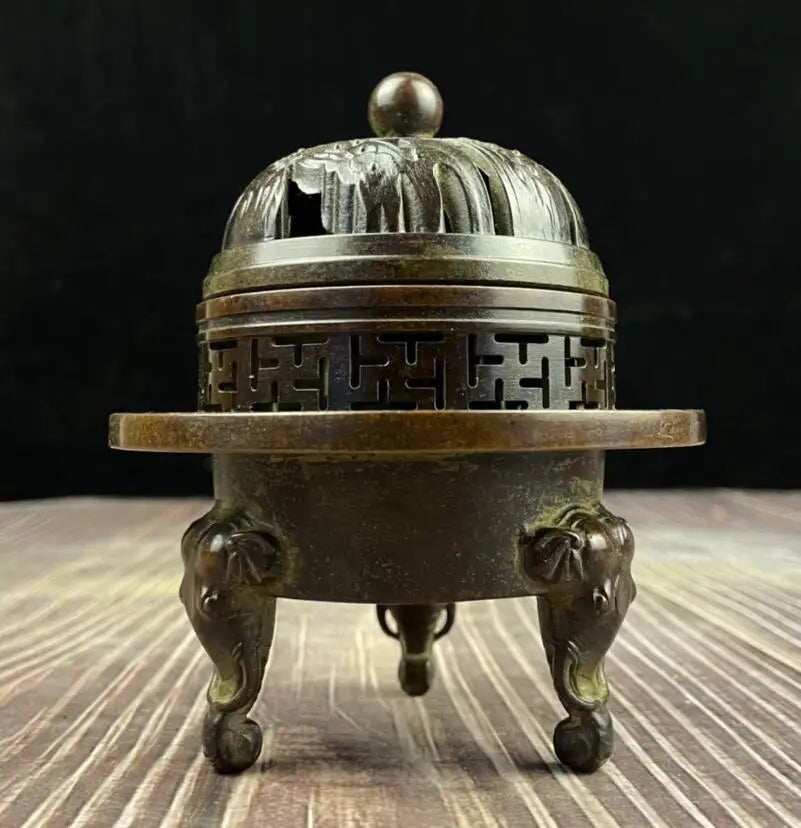 China archaize brass Three layers Incense burner crafts statue
