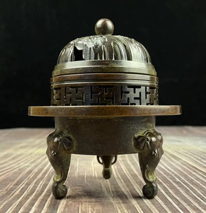 China archaize brass Three layers Incense burner crafts statue