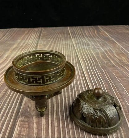 China archaize brass Three layers Incense burner crafts statue