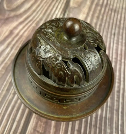 China archaize brass Three layers Incense burner crafts statue
