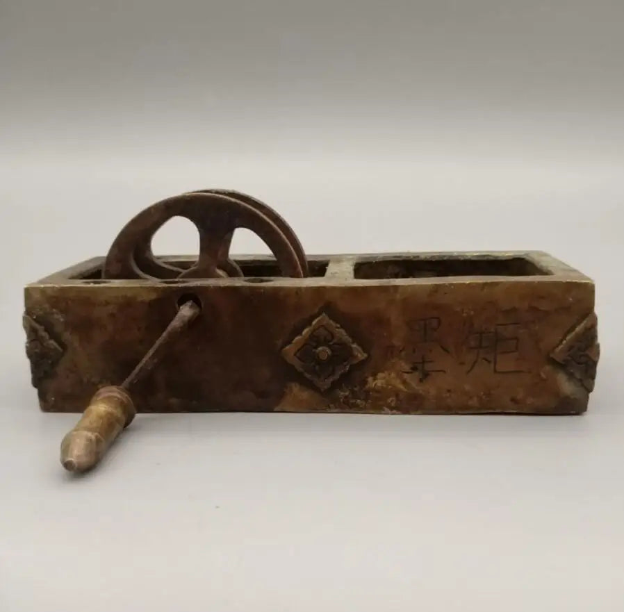 China archaize brass Woodworking tools Ink fountain crafts statue