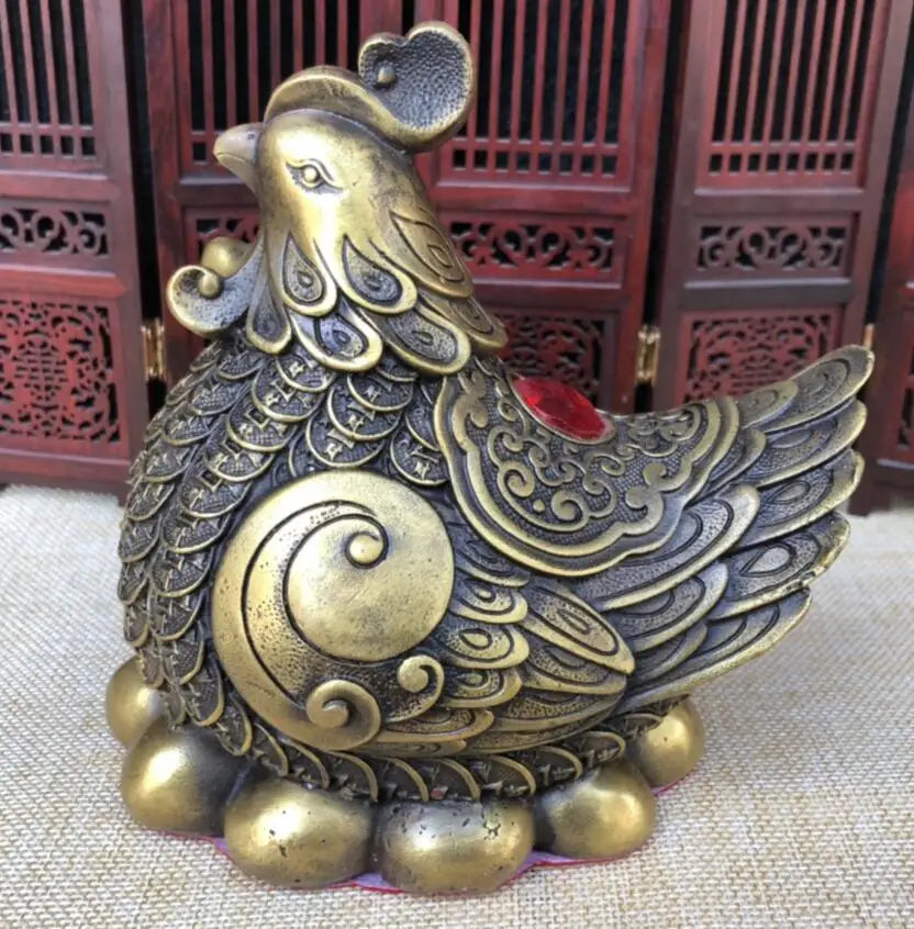 China archaize brass ancient coins hen wealth crafts statue
