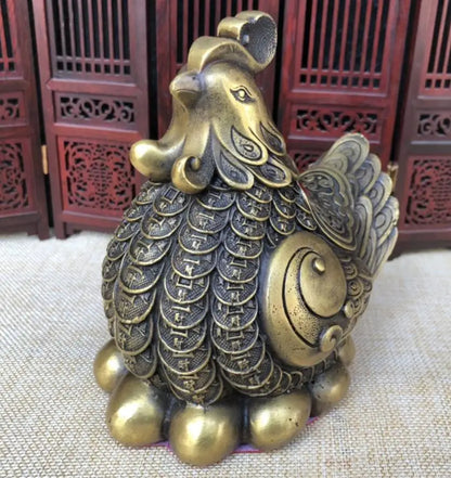China archaize brass ancient coins hen wealth crafts statue