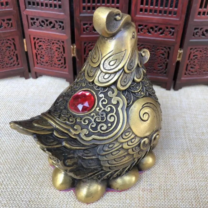 China archaize brass ancient coins hen wealth crafts statue