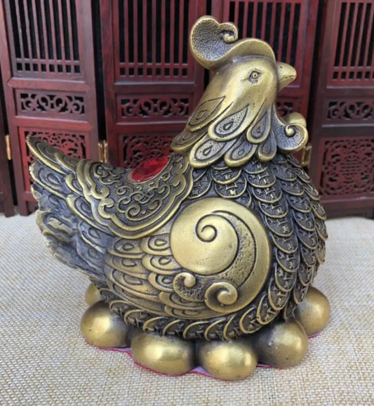 China archaize brass ancient coins hen wealth crafts statue