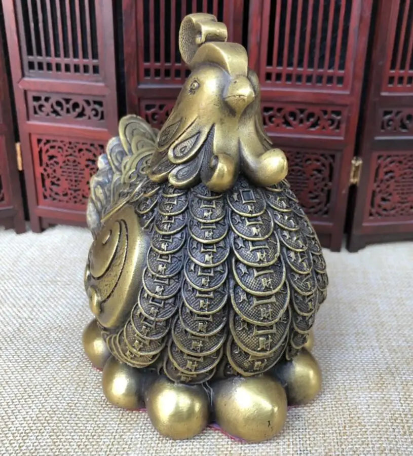China archaize brass ancient coins hen wealth crafts statue