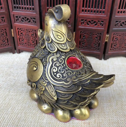 China archaize brass ancient coins hen wealth crafts statue