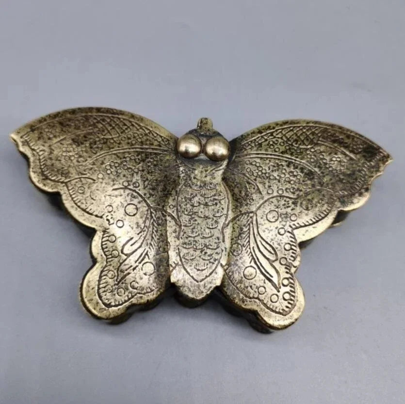 China archaize brass butterfly print mud box crafts statue