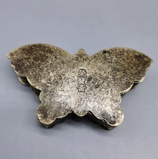 China archaize brass butterfly print mud box crafts statue