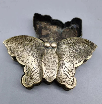 China archaize brass butterfly print mud box crafts statue