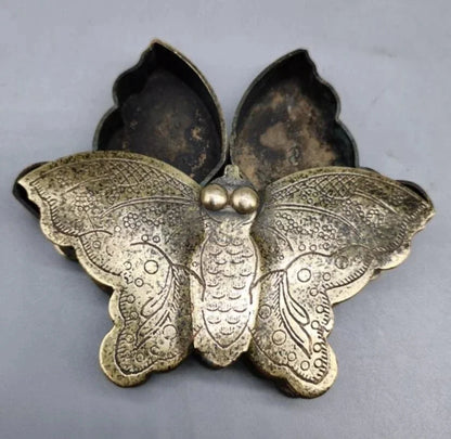 China archaize brass butterfly print mud box crafts statue