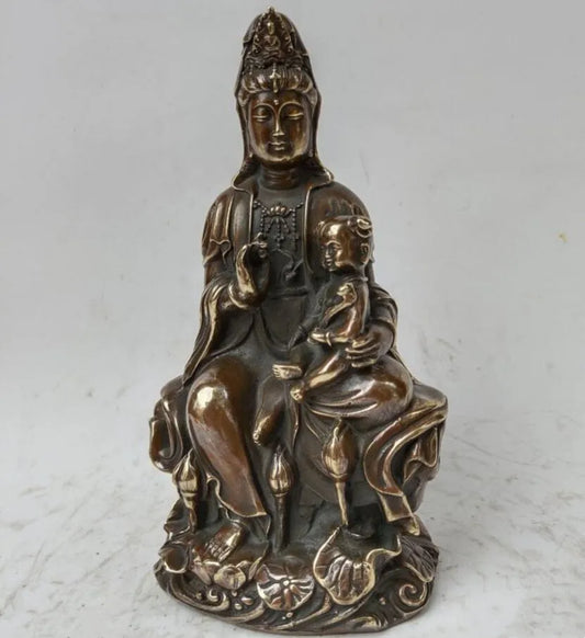 China archaize brass child Guanyin Buddha crafts statue