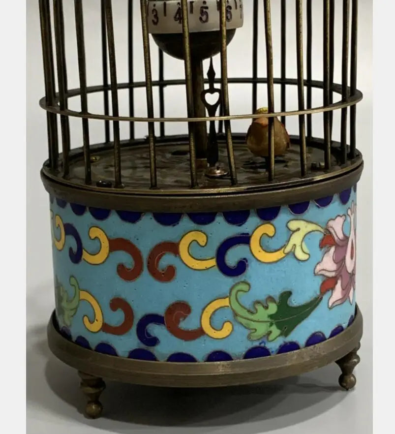 China archaize brass cloisonne birdcage Clock crafts statue