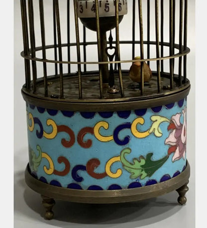 China archaize brass cloisonne birdcage Clock crafts statue