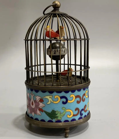 China archaize brass cloisonne birdcage Clock crafts statue