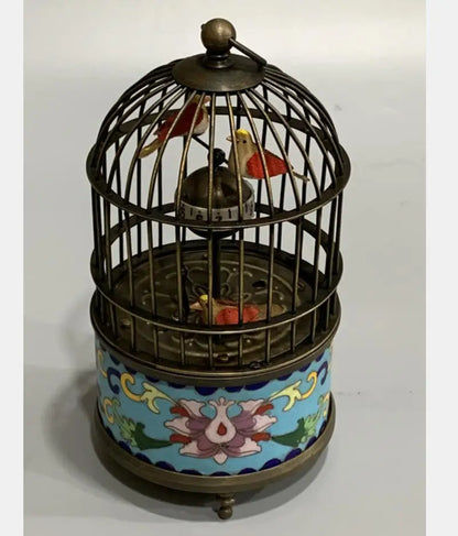 China archaize brass cloisonne birdcage Clock crafts statue