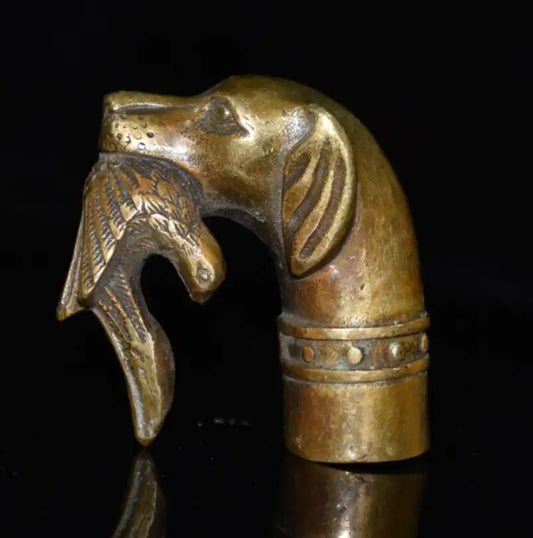 China archaize brass dog Bite the eagle crutch head crafts statue